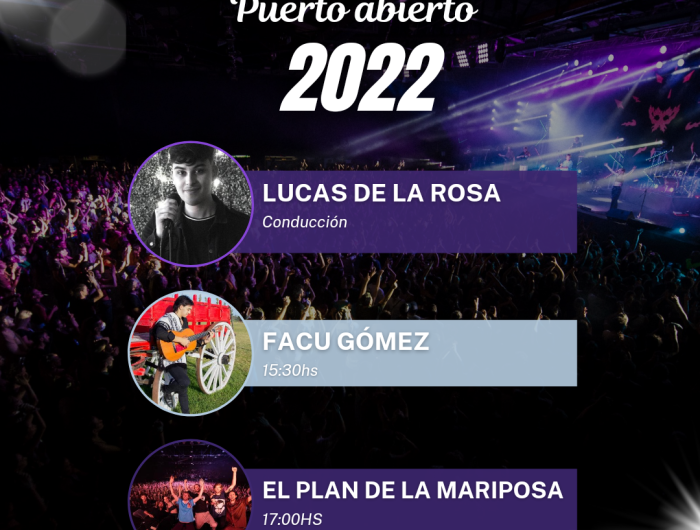 Lucas de la Rosa conduciendo. 15:30hs Facundo Gomez. Para cierre del evento toca El plan de la Mariposa a las 17:00hs. 